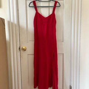 Zara Red Linen Maxi Dress Slit Sundress